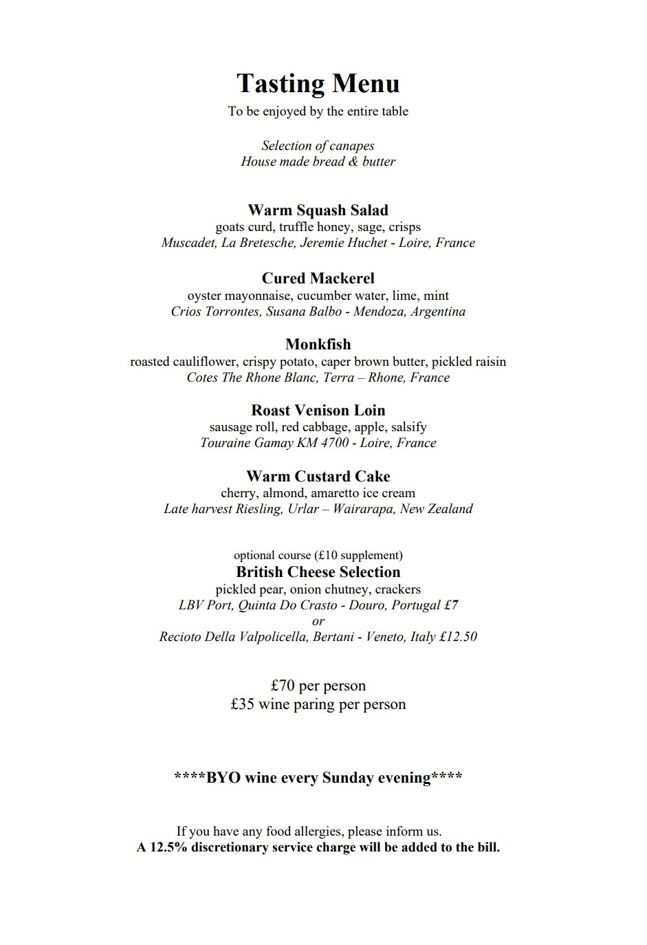 Tasting Menu