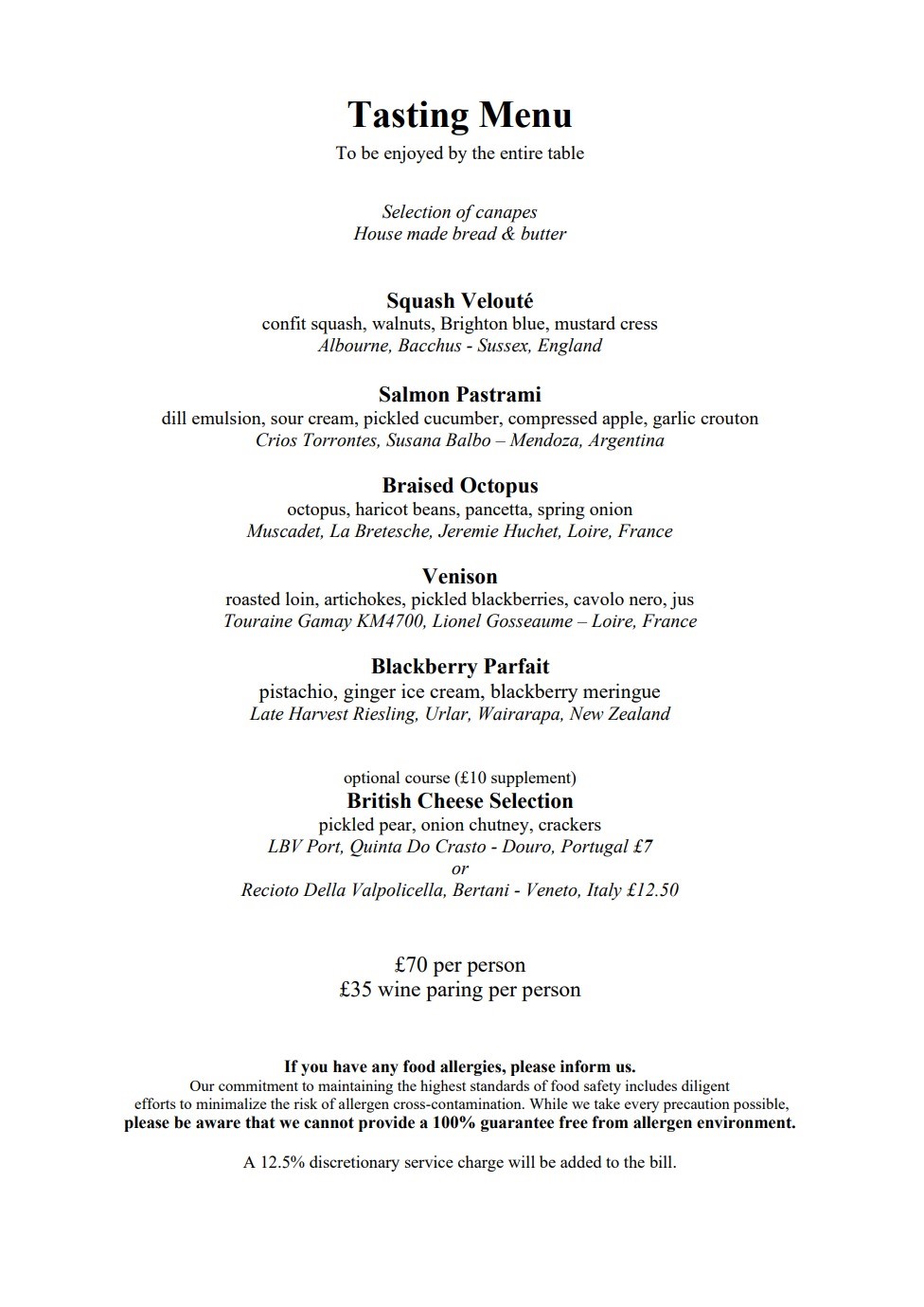 Tasting Menu