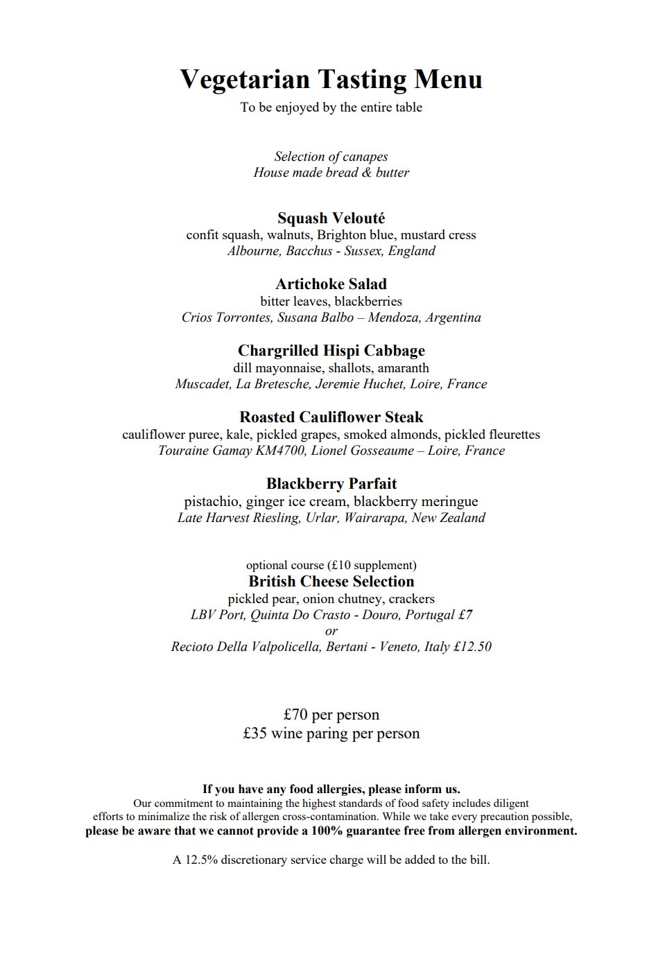 Vegetarian Tasting Menu