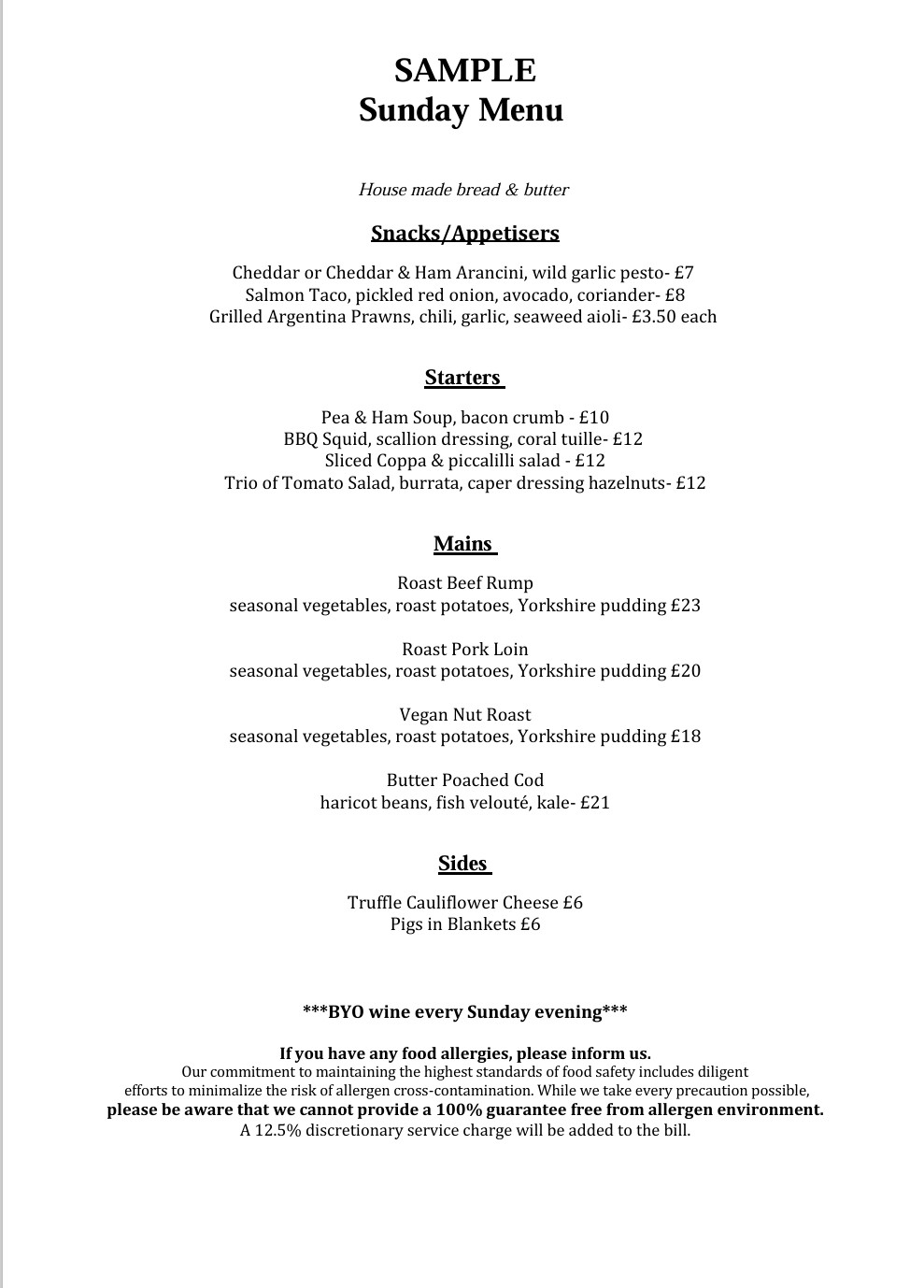 Dessert Menu