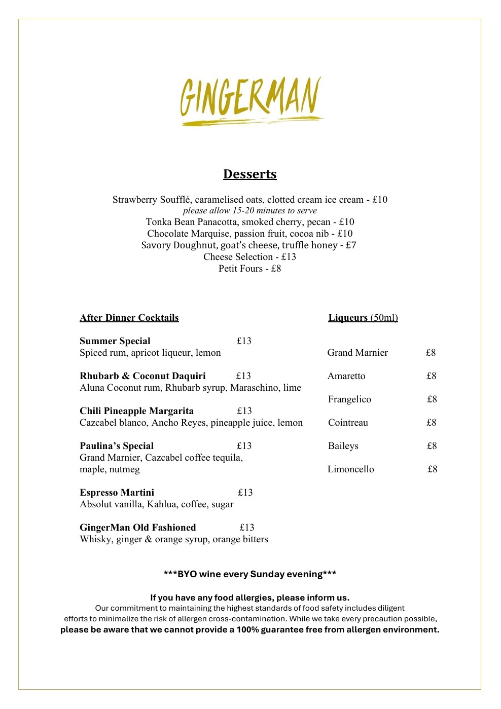 Dessert Menu